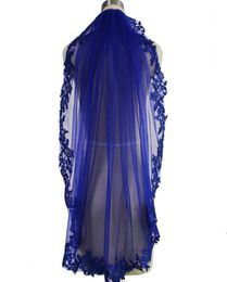 New Sequined Lace Appliques Royal Blue Wedding Veil with Comb One Layer Short Veil Wedding Accessories NV71586421322