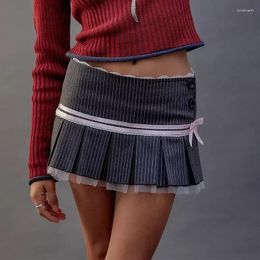 Skirts Y2K Low Waist A-line With Shorts Cute Striped Pleated Mini Skirt Harajuku Lolita Style Preppy Japanese Outfit