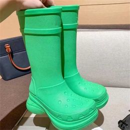 Sports shoes 2024 Paris Home New Round Head Thick Sole Elevated Hole Rain Waterproof and Non slip Sleeve Knight Long Boots Female