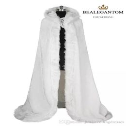 2018 White Bridal Wraps Jackets Winter Fur Women Jacket Bridal Floor Length Cloaks Long Party Wedding Coat5827464