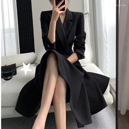 Casual Dresses Korean Autumn Black Suit Dress 2024 Fashion Women's Slim Elegant Long Sleeve