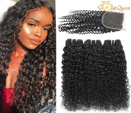 Unprocessed Brazilian Curly Hair Bundles With 4x4 Lace Closure Brazilian Kinky Curly Human Hair Extensios7843729