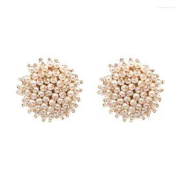 Stud Earrings Boho Ivory White Pink Pearl Black Champagne Faceted Glass Beads Beaded Charm Big Button Women For Wedding Gift