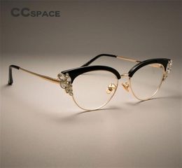 CCSPACE GORGEOUS Ladies Cat Eye Shiny Rhinestones Glasses Frames For Women Brand Designer Eyewear Optical EyeGlasses 451206817133