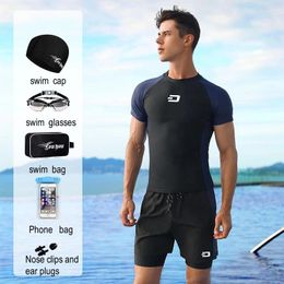 Men's Swimwear Men Professional Water Sports Competitive Swim Shirts Trunks Glasses Cap Quick-Drying Beach Surfing Bathing Shorts Goggles