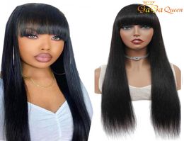 100 Human Hair Wig With Bangs 150 Density Human Hair Wigs For Women Machine Made Brazilian Straight Hair wig 1030inch4596743