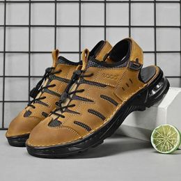 Sandals 2024 Leather High-quality Air Cushion Head Men's Shoes Summer Fashion Slippers Outdoor Walking