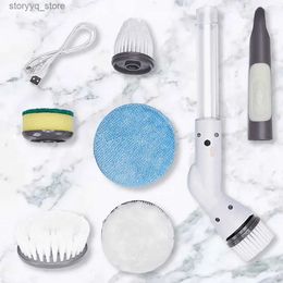 Cleaning Brushes Electric Spin Cleaner Electric Spinning Brush with 6 Replacement Brush Heads Power Shower Scrubbers Handheld Floor Cleaning ToolL240304