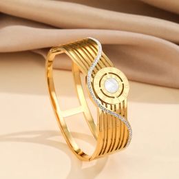 Roman Style Buckle Style Hollow Out Thin Strip Micro Inlaid Zircon Simple Womens 14k Gold Bracelet Hand Jewellery