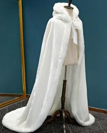 Winter War Faux Fur Bridal Cloak Warm Wraps Hooded Trim Floor Length Perfect Abaya Jacket for Wedding Cape long Cloak8653194