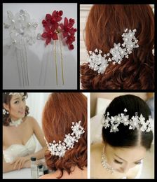 6 Pieces New Bridal Hair Accessories Flowers Beads Bride Hair Pearl Pins Comb Wedding Dresses Accessory Charming Headpieces RedWh2362956