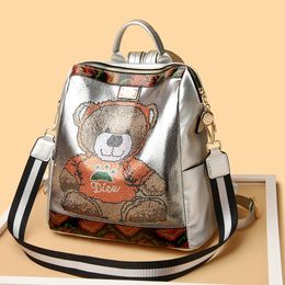 Factory wholesale ladies shoulder bag 2 Colours sweet and lovely cartoon handbags outdoor casual leather women's backpack Joker printed student backpack 840#