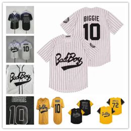 Men Notorious Badboy Bad Boy 72 10 Biggie Smalls Movie Baseball Jersey Ed Team Black White Yellow Alternate Size S-XXXL