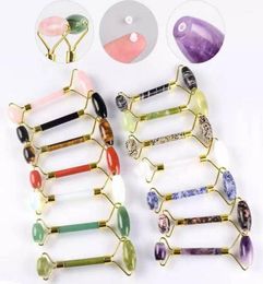 Whole Face Jade Roller With Silicone Caps No Noise Natural Aventurine Rose Quartz Facial Rollers Massage Eye Neck Beauty Heali5181842