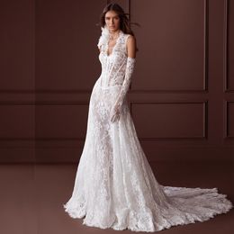 Abiti da sposa sexy in pizzo illusione con scollo a V senza maniche, abito da sposa in linea con osso esposto, abito da sposa 326 326