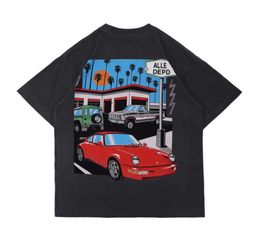 21ss Spring Summer American Unisex Drive Thru Car t shirt distressed Vintage Tee Skateboard Men Women High Street Casual Tshirt8584295