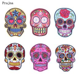 Prajna Punk Rock Skull Embroidery Patches accessory Various Style Flower Rose Skeleton Iron On Biker Patches Clothes Stickers Appl215z