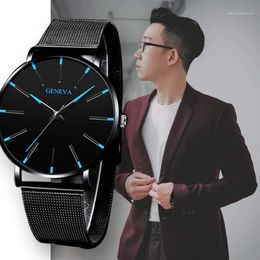 Geneva Ultra Thin Mens Watches Blue Pointer Leisure Quartz WristWatch Stainless Mesh Strap Dial Clock Gift Relogio Masculino1333h