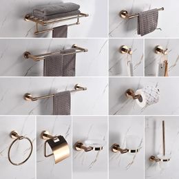 Rose Gold Stainless Steel Wallmounted Robe Hooks Toilet Paper Holder Towel Bar Rack Ring Bathroom WC Accessories Sets 240228