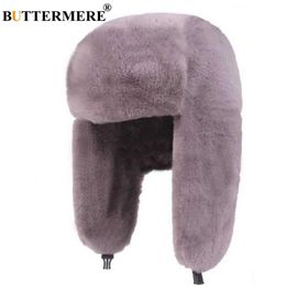 BUTTERMERE Fur Caps Women Bomber Hats Pink Winter Hat Russian Female Thicker Warm Solid Soft Windproof Ear Flap Ushanka Hat 201019307n