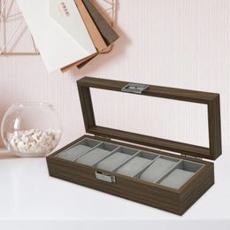 Watch Boxes Box Case Organizer Display For Men Women 6 Slot Wood With Glass Top