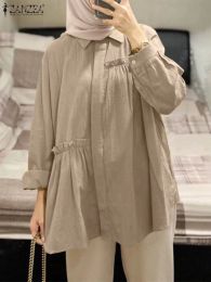 Tops ZANZEA Women Vintage Lapel Neck Long Sleeve Blouse Autumn Muslim Shirt Fashion Ruffles Tops Tunic Casual Dubai Turkey Blusas