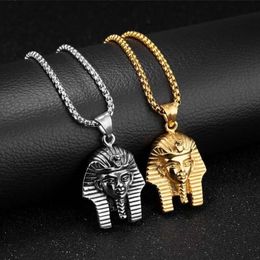 Chains Men Hiphop Stainless Steel Egyptian Pharaoh Head Pendant Necklaces Chain Punk Jewelry2734