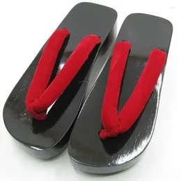 Dress Shoes Women's Cosplay Black Painted Muffin Flat Heel Japan Geta Classic Flip Flops Beach Slippers Summer Wood Sandals