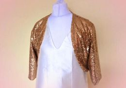 Custom Made Gold Sequins Wedding Bridal Jacket 34 Long Sleeve wedding bolero Bridesmaid Jacket8325362