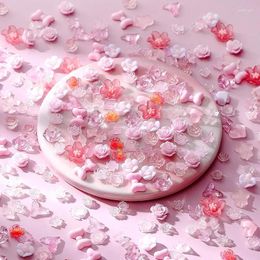Nail Art Decorations 10g Charms Resin Rose Flower Love Ribbon 3D Rhinestones Mixed Size Flat Manicure Jewelry Pink Press On Nails Diy Decor