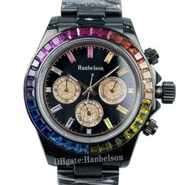 Mens Watch Day Date Automatic Mechanical Sapphire glass Rainbow Diamond Watches Black Stainless Steel 40mm Business WristWatch Mon222E