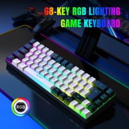 Keyboards V200 Mechanical Gaming Keyboard 68 Keys 20RGB Backlit Membrane Keypad USB TypeC Cord for Gamers and Office Workers