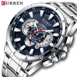 CURREN Wrist Watch Men Waterproof Chronograph Military Army Stainless Steel Male Clock Top Brand Luxury Man Sport Watches 8363 240227