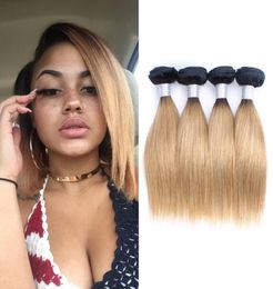 Ombre Blonde Human Hair Bundles Brazilian Straight Hair Short Bob 50gbundle 10 12 14 Inch 4 Bundlesset Natural Remy Hair Extensi6580982