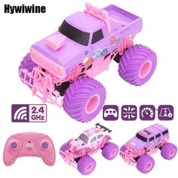 Pink Rc Car Electric Drive OffRoad 24G Big Wheel High Speed Purple Remote Control Trucks Girls Toys for Children 240228