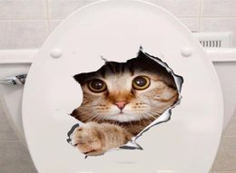 waterproof Cat Dog 3D Wall Sticker Hole View Bathroom Toilet Living Room Home Decor Decal Poster Background Wall Stickers8895580