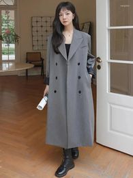 Women's Trench Coats LANMREM Grey Windbreaker For Women Notched Collar Double Breasted Loose Big Size Female Fashion Coat 2024 Spring