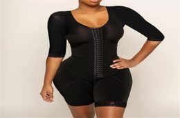 Pure Color Zipper Fajas Shapewear Breasted Body Shaper Bodysuit Modeling Strap High Compression Long Sleeve Waist Trainer 2201157956064