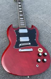 Standard electric guitar, SG, Burgundy, glossy, flowerpot mosaic, stock, fast delivery