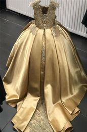 Gold Beads Flower Girls Dress Jewel Neck Pageant Dresses Ball Gown 2021 Toddler Infant Clothes Little Girls Birthday Gown5855753