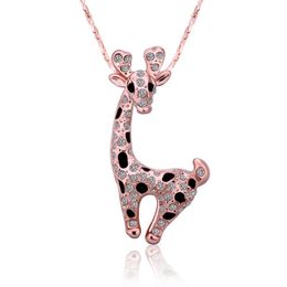 Rose Gold white crystal jewelry Necklace for women DGN522 giraffe 18K gold gem Pendant Necklaces with chains309Z