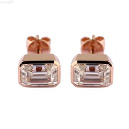 Solid Gold Woman Earring with Emerald Cut 5*7mm Synthetic Moissanite Diamond 14k Rose Gold Earring Studs