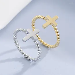 Cluster Rings 2024 Fashion Cross For Women Design Stainless Steel Twisted Chain Anillos Mujer Finger Accessories