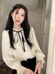Women's Blouses Korejepo French Court Style Tops Temperament Wood Ear Edge Lace Shirt Women Winter 2024 Trumpet Sleeve Sweet Up Top