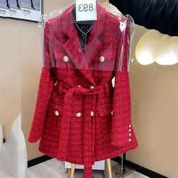 Female Tweed Outerwear Spring Autumn Senior Sense Red Suit Jacket Lady Casual Blazer Office Professional Womens Clothing 240228