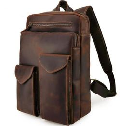 Men039s Vintage Full Grain Genuine Leather Backpack Outdoor Travel Weekender Business Laptop Bag School Crazy Horse Rucksack Ba7519665