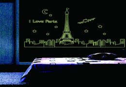 paris night eiffel tower decoration luminous wall stickers home living room bedroom decals glow in the dark8194156