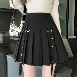 Skirts Korean Chic Bandage High Waist Pleated Mini Skirt Women Spring Summer Casual Short Black/Gray Fashion Femme