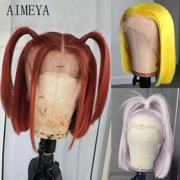 AIMEYA Short Wigs for Women Synthetic Lace Front Wig PinkYellowBlack Bob Pre Plucked Hairline Cosplay Part Daily Used 240229