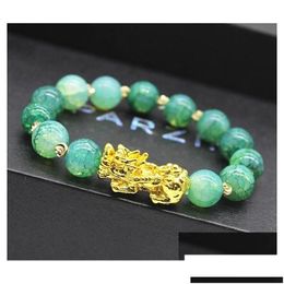 Beaded Natural Stone Agate Beads Strands Bracelet Chinese Pixiu Lucky Brave Troops Charms Feng Shui Jewelry For Women Drop Delivery Dhscb